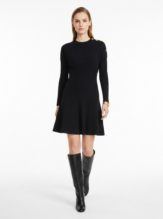LadyLuxury | Parisian Military Knit Mini Dress with Gold Button Accents
