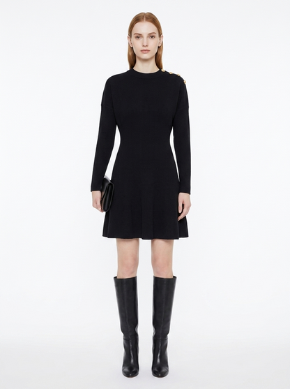 LadyLuxury | Parisian Military Knit Mini Dress with Gold Button Accents