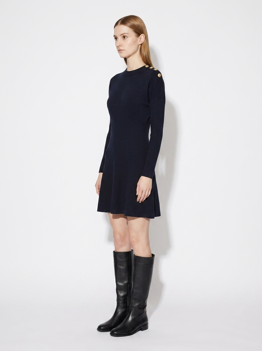 LadyLuxury | Parisian Military Knit Mini Dress with Gold Button Accents