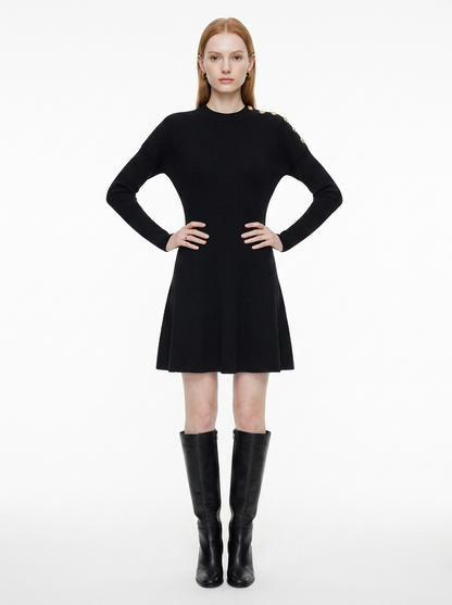 LadyLuxury | Parisian Military Knit Mini Dress with Gold Button Accents