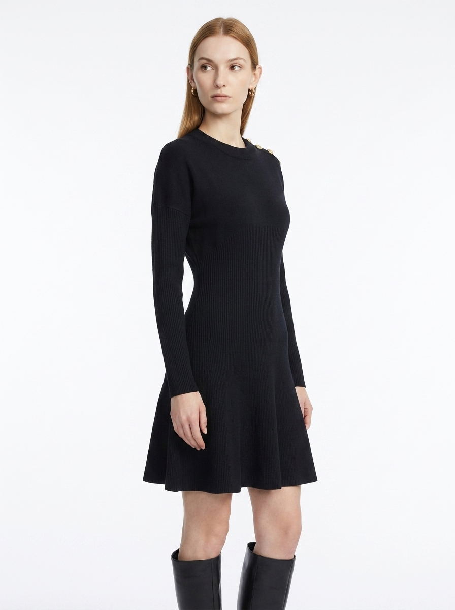 LadyLuxury | Parisian Military Knit Mini Dress with Gold Button Accents