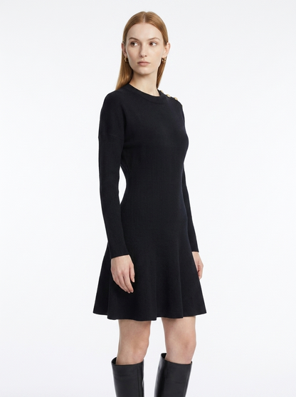 LadyLuxury | Parisian Military Knit Mini Dress with Gold Button Accents