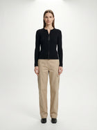 LadyLuxury | Ribbed Knit Zip-Up Cardigan - Balletcore Noir Cropped Sweater