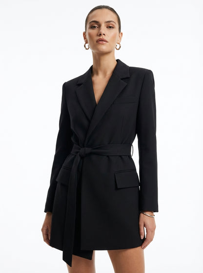 LadyLuxury | Women's Belted Structured Blazer - Retro Korean Fashion Professional Jacket