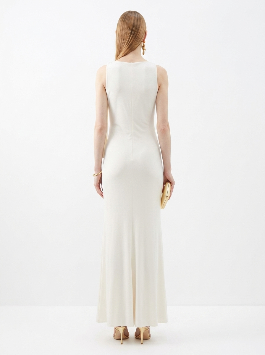 LadyLuxury | Sleek Draped Column Maxi Dress - Minimalist High Neck Evening Gown