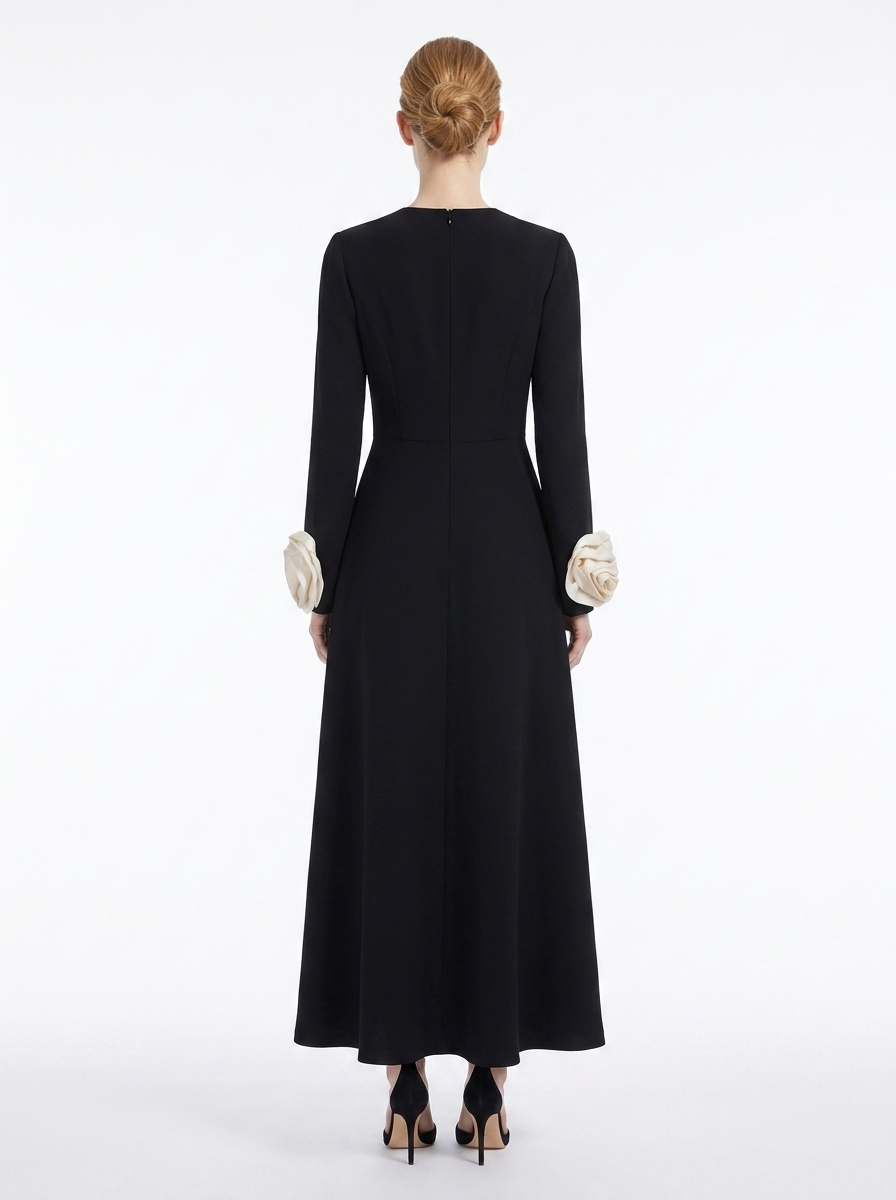 LadyLuxury | Petal Sleeve Rosette Maxi Dress - Surrealist Sophistication Evening Gown