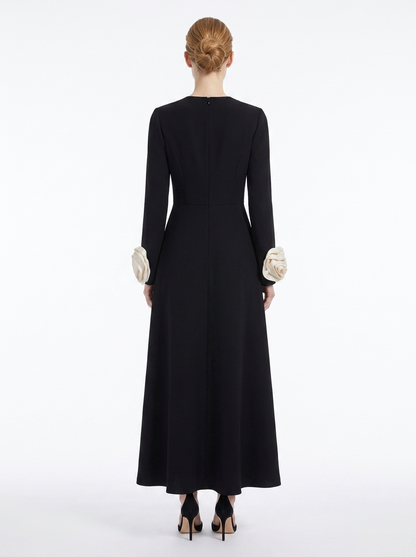 LadyLuxury | Petal Sleeve Rosette Maxi Dress - Surrealist Sophistication Evening Gown