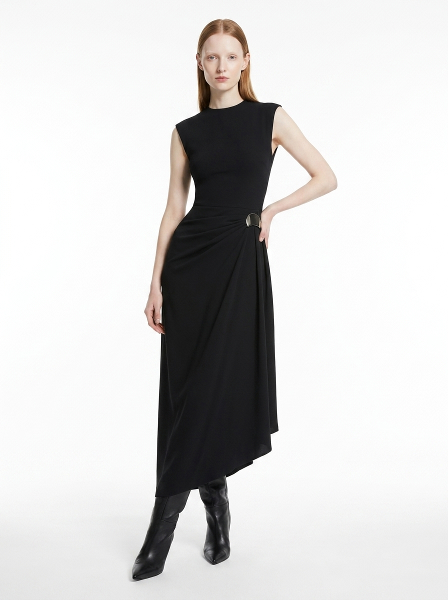 LadyLuxury | Architectural Minimalist Sleeveless Maxi Dress with Metallic Detail