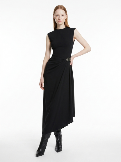 LadyLuxury | Architectural Minimalist Sleeveless Maxi Dress with Metallic Detail