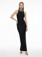 LadyLuxury | Spliced Bead Stand Neck Maxi Dress - Sleek Backless Evening Gown
