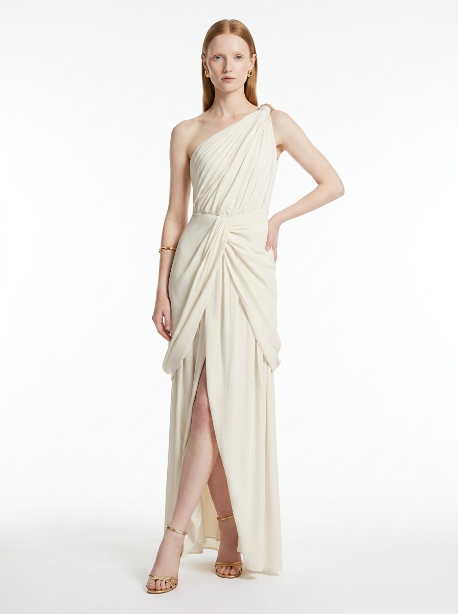 LadyLuxury | Draped One-Shoulder Maxi Dress - Elegant Grecian Evening Gown