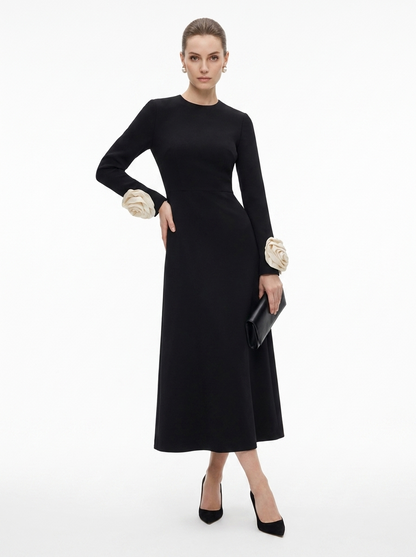 LadyLuxury | Petal Sleeve Rosette Maxi Dress - Surrealist Sophistication Evening Gown