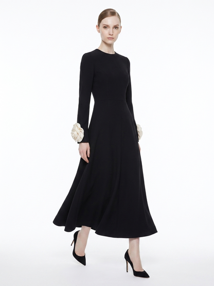 LadyLuxury | Petal Sleeve Rosette Maxi Dress - Surrealist Sophistication Evening Gown