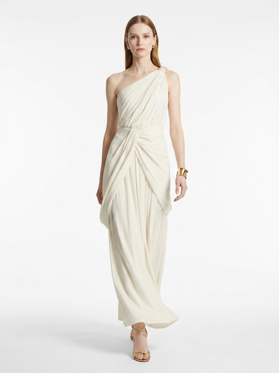 LadyLuxury | Draped One-Shoulder Maxi Dress - Elegant Grecian Evening Gown