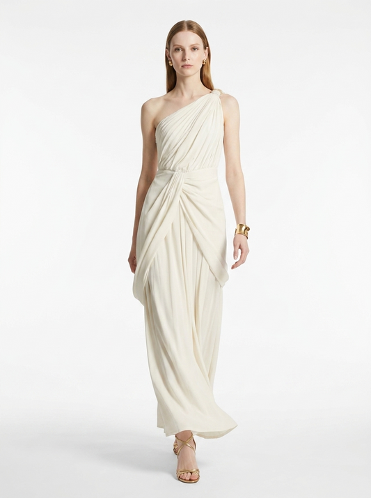 LadyLuxury | Draped One-Shoulder Maxi Dress - Elegant Grecian Evening Gown