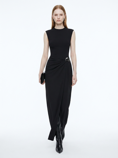 LadyLuxury | Architectural Minimalist Sleeveless Maxi Dress with Metallic Detail