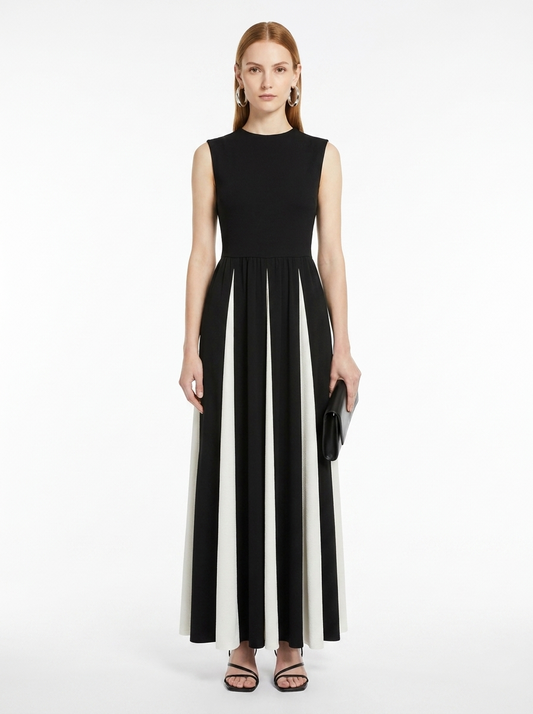 LadyLuxury | Architectural Monochrome Maxi Dress - Elegant Spliced Hem Evening Gown