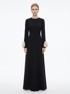 LadyLuxury | Petal Sleeve Rosette Maxi Dress - Surrealist Sophistication Evening Gown