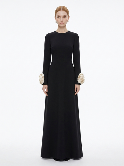 LadyLuxury | Petal Sleeve Rosette Maxi Dress - Surrealist Sophistication Evening Gown