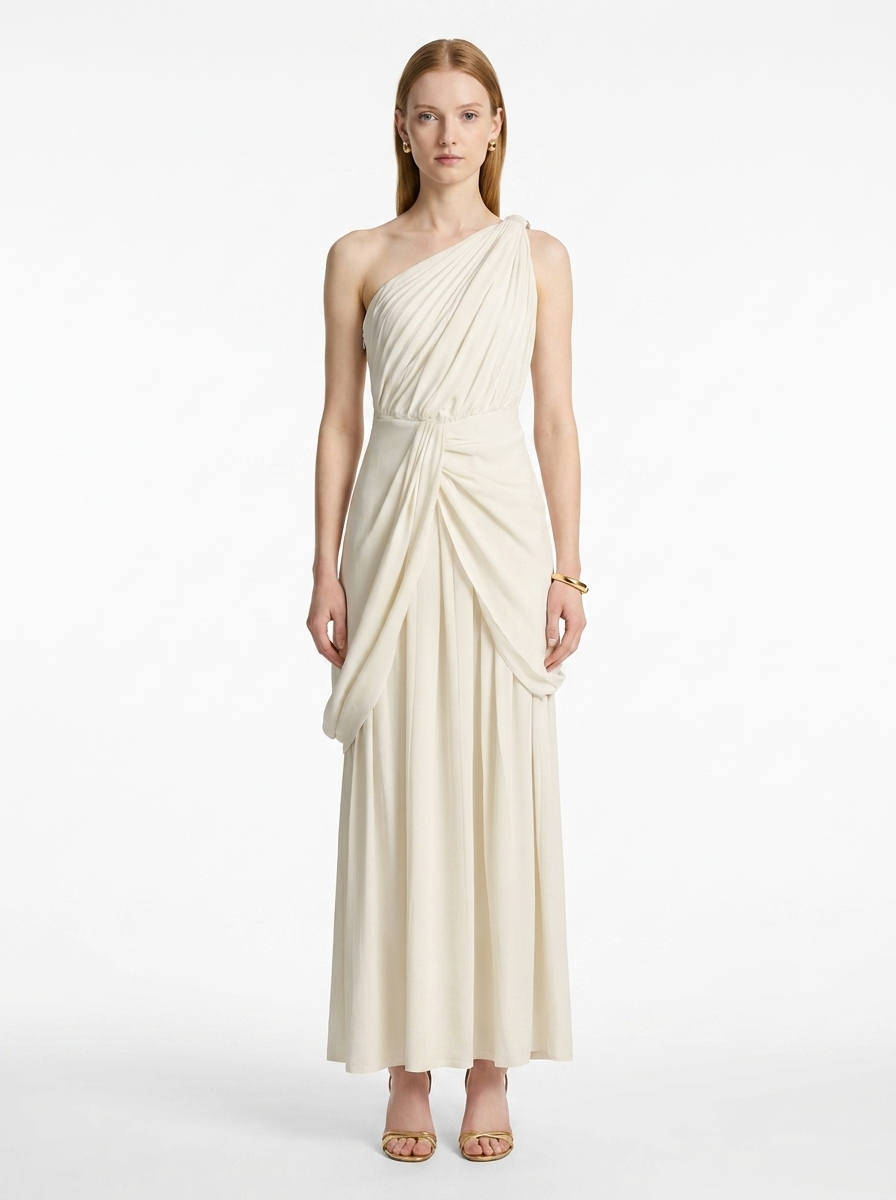 LadyLuxury | Draped One-Shoulder Maxi Dress - Elegant Grecian Evening Gown