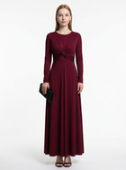 LadyLuxury | Elegant Wine Red A-Line Maxi Dress with Twisted Waist Detail