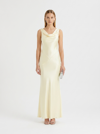 LadyLuxury | Sleeveless Satin Cowl Neck Maxi Dress - Elegant Floor-Length Evening Gown