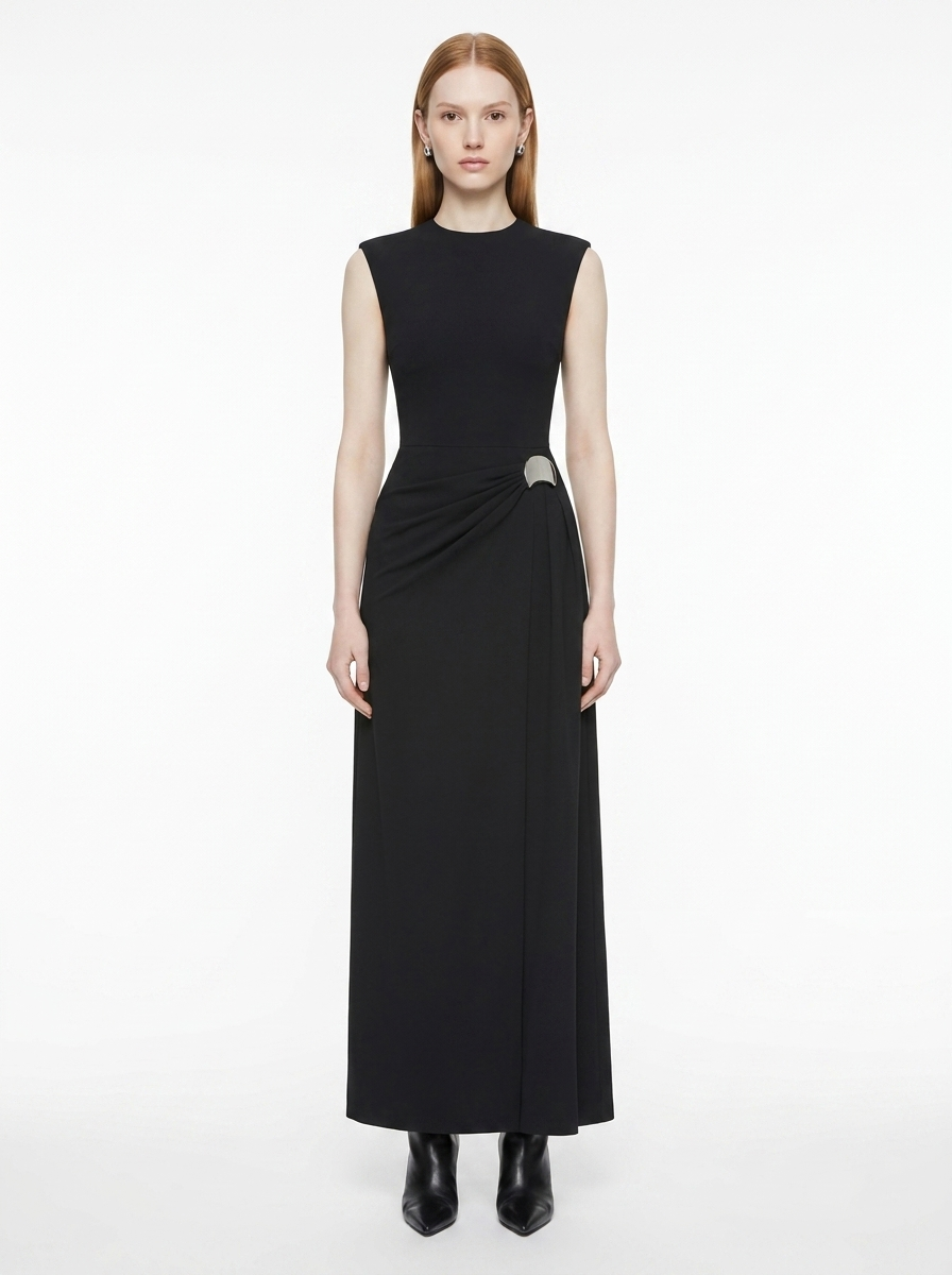 LadyLuxury | Architectural Minimalist Sleeveless Maxi Dress with Metallic Detail