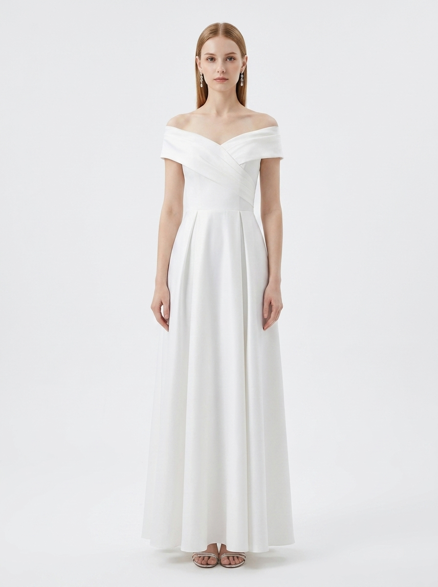 LadyLuxury | Sculpted V-Neck A-Line Maxi Dress - Minimalist Evening Gown