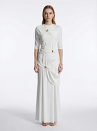 LadyLuxury | Draped Surrealist Maxi Dress with Gold Hardware - Elegant Long Sleeve Gown