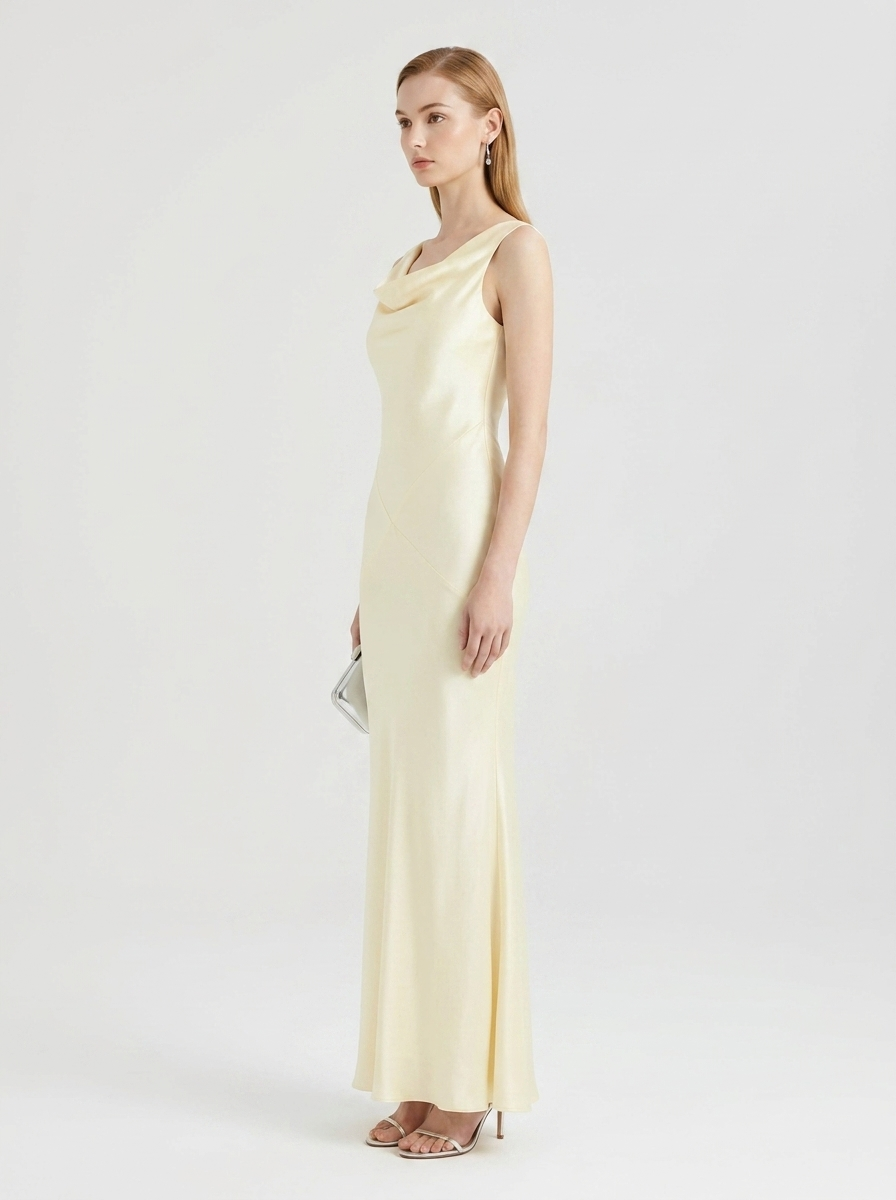LadyLuxury | Sleeveless Satin Cowl Neck Maxi Dress - Elegant Floor-Length Evening Gown