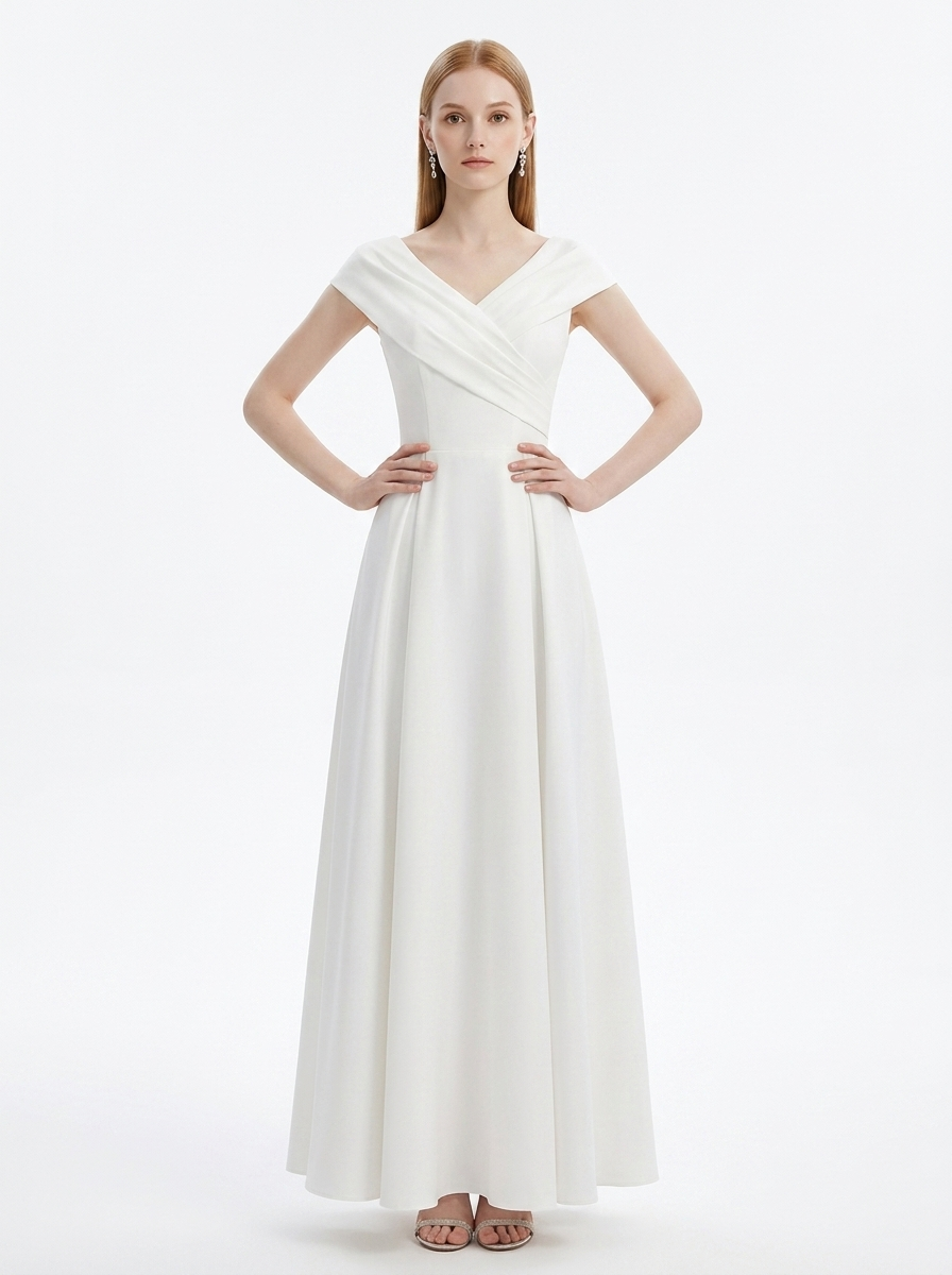LadyLuxury | Sculpted V-Neck A-Line Maxi Dress - Minimalist Evening Gown