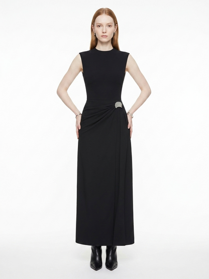 LadyLuxury | Architectural Minimalist Sleeveless Maxi Dress with Metallic Detail