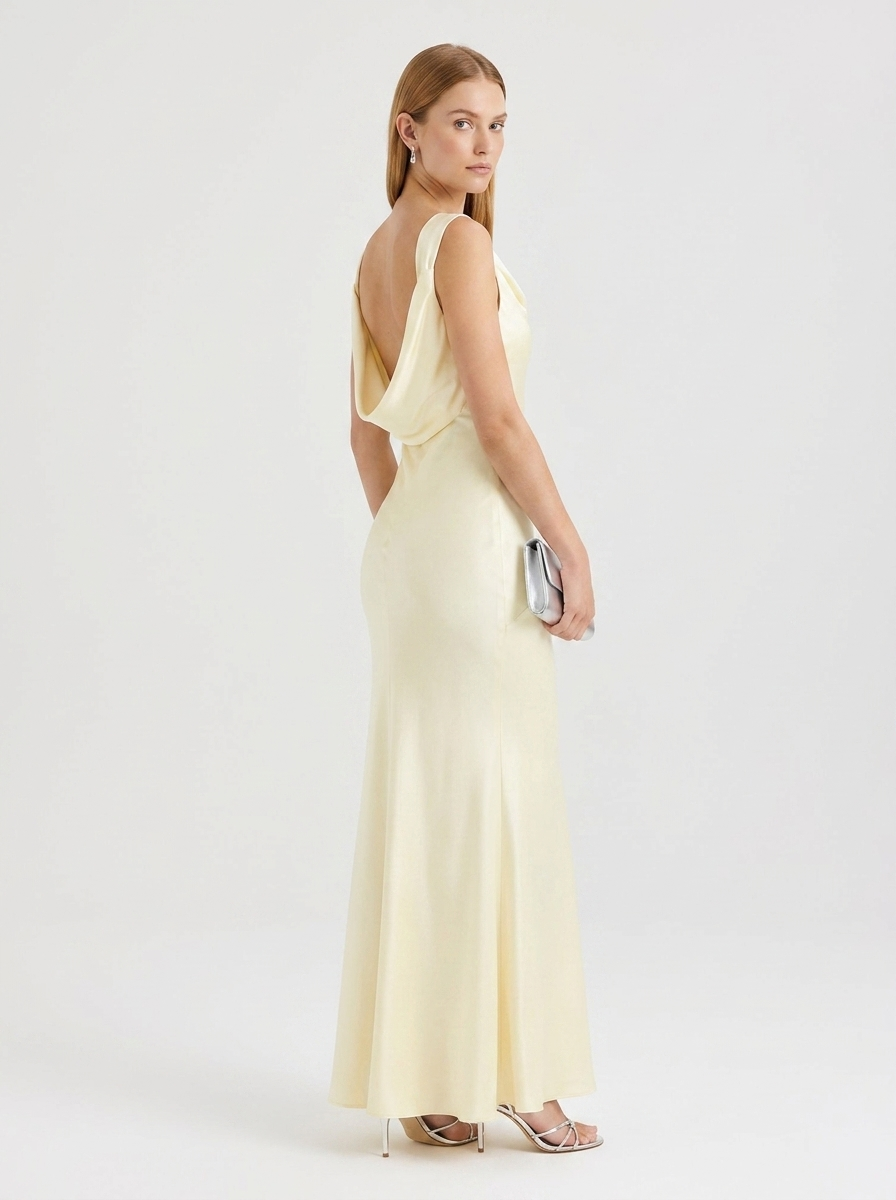 LadyLuxury | Sleeveless Satin Cowl Neck Maxi Dress - Elegant Floor-Length Evening Gown