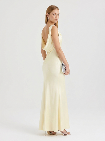 LadyLuxury | Sleeveless Satin Cowl Neck Maxi Dress - Elegant Floor-Length Evening Gown
