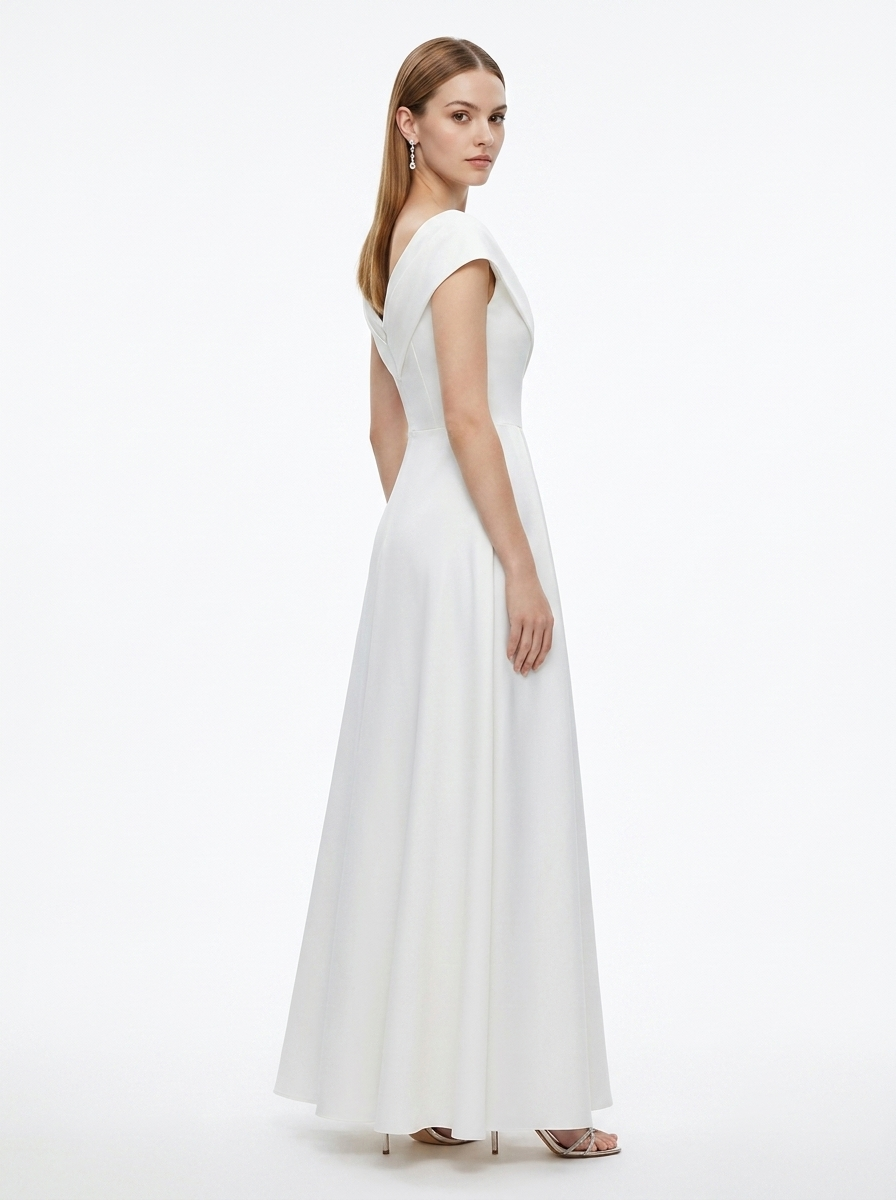 LadyLuxury | Sculpted V-Neck A-Line Maxi Dress - Minimalist Evening Gown
