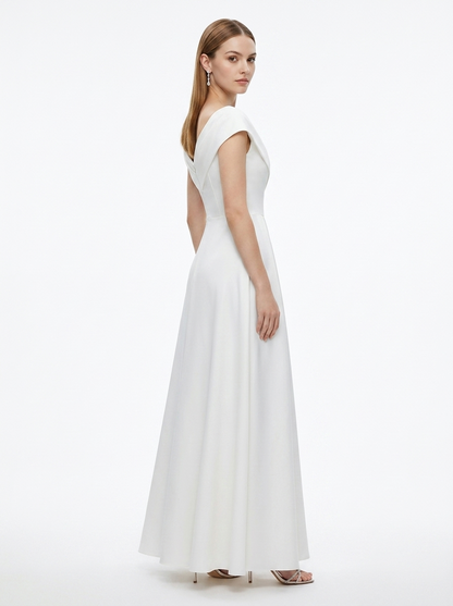 LadyLuxury | Sculpted V-Neck A-Line Maxi Dress - Minimalist Evening Gown