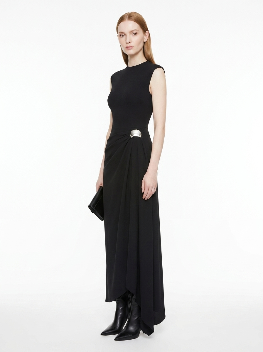 LadyLuxury | Architectural Minimalist Sleeveless Maxi Dress with Metallic Detail
