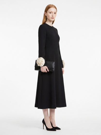 LadyLuxury | Petal Sleeve Rosette Maxi Dress - Surrealist Sophistication Evening Gown