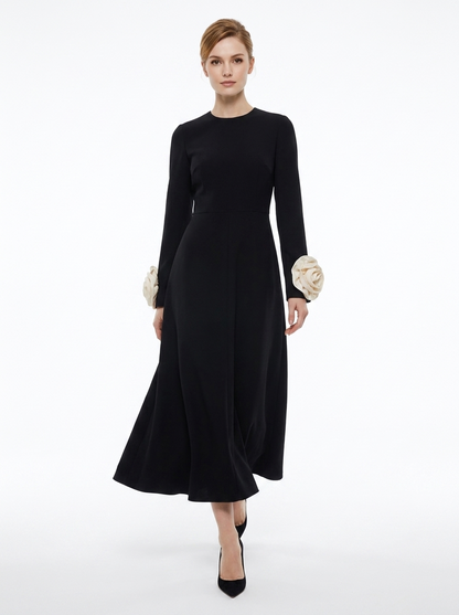LadyLuxury | Petal Sleeve Rosette Maxi Dress - Surrealist Sophistication Evening Gown