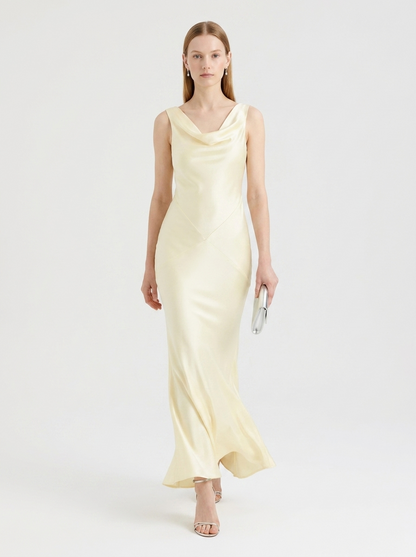 LadyLuxury | Sleeveless Satin Cowl Neck Maxi Dress - Elegant Floor-Length Evening Gown