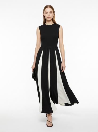 LadyLuxury | Architectural Monochrome Maxi Dress - Elegant Spliced Hem Evening Gown