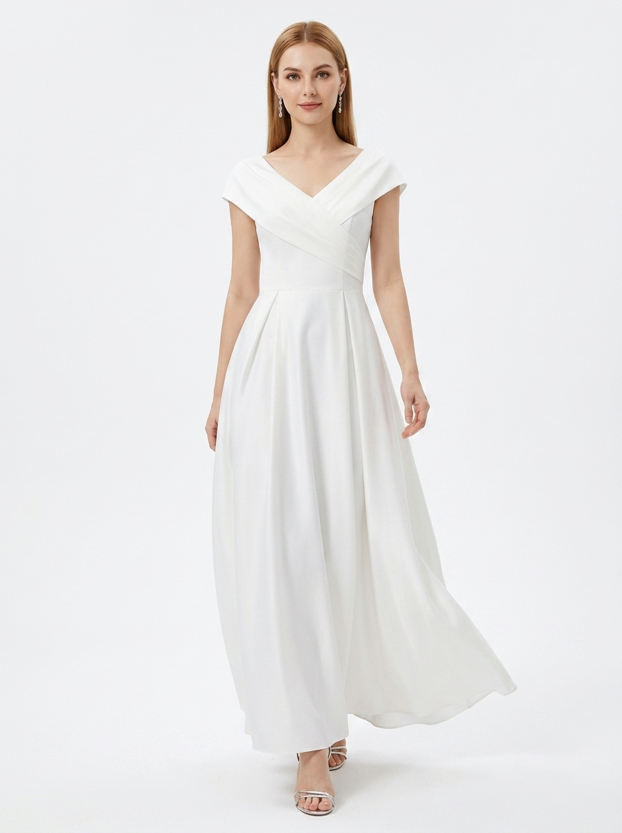 LadyLuxury | Sculpted V-Neck A-Line Maxi Dress - Minimalist Evening Gown