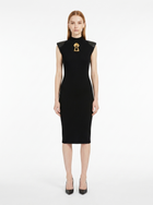 LadyLuxury | Architectural Neo-Noir Midi Bodycon Dress with Faux-Leather Accents