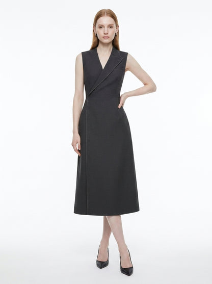 LadyLuxury | Asymmetrical Tailored Midi Dress - Structured Sleeveless A-Line Dress