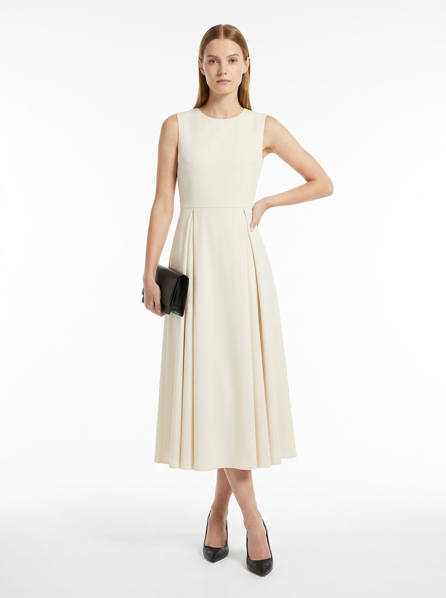 LadyLuxury | Sculptural Pleated Sleeveless A-Line Midi Dress