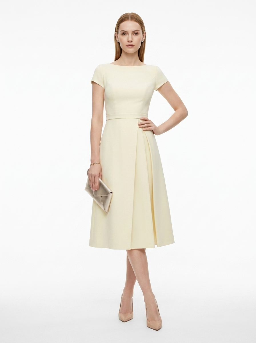 LadyLuxury | Sculptural A-Line Midi Dress - Elegant High-Waist Pleated Formal Gown