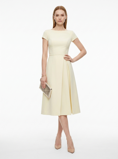 LadyLuxury | Sculptural A-Line Midi Dress - Elegant High-Waist Pleated Formal Gown