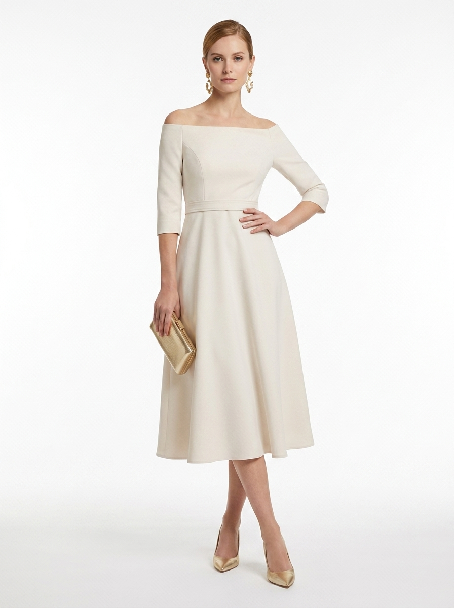 LadyLuxury | Elegant High-Waist A-Line Maxi Dress - Long Sleeve Crew Neck