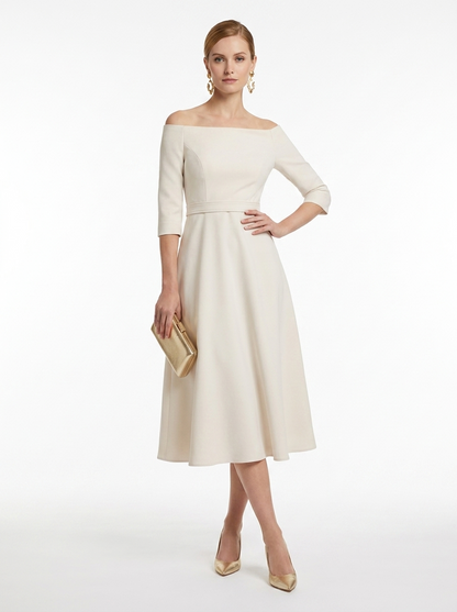 LadyLuxury | Elegant High-Waist A-Line Maxi Dress - Long Sleeve Crew Neck