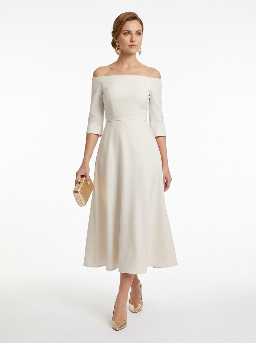 LadyLuxury | Elegant High-Waist A-Line Maxi Dress - Long Sleeve Crew Neck